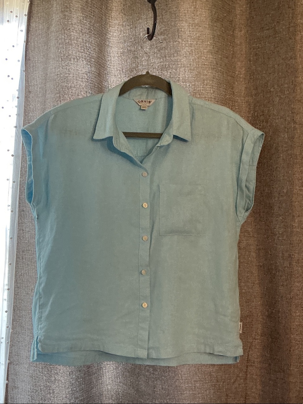 Orvis Women's Aqua Linen Short Sleeve Button-Front Shirt